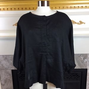 KEDEEM SASSON OS Black Linen Button Down Blouse